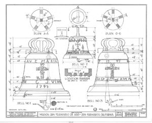 (PD) Drawing: U.S. Historic American Buildings Survey An architectural drawing of the bells at Mission Dolores.