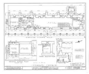 (PD) Drawing: Historic American Buildings Survey A floor plan drawing of "Serra's Church" at Mission San Juan Capistrano as prepared by the Historic American Buildings Survey in 1937.