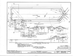 (PD) Drawing: U.S. Historic American Buildings Survey Plan and elevation drawings of the tannery (Units No. 1 and No. 2) at Mission Santa Inés as prepared by the U.S. Historic American Buildings Survey in 1937.